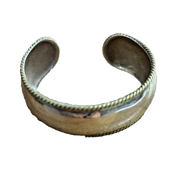 Vintage LATON MEXICO 925 Sterling Silver Cuff Bracelet w/ brass rope twist trim - Picture 2 of 6